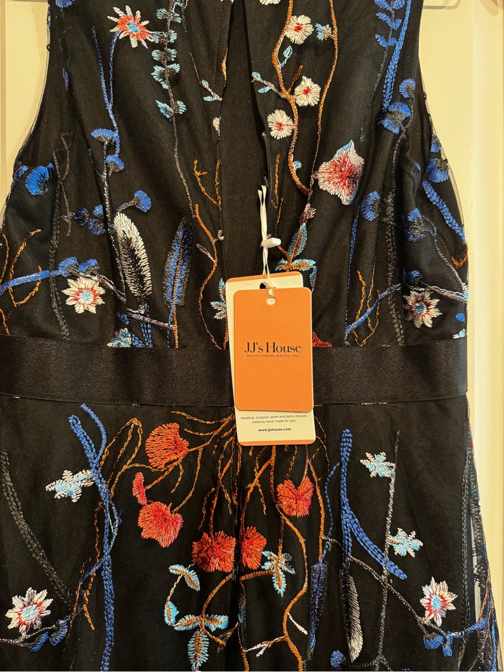 JJs House Black Midi Dress with Multicolor Floral Embroidery - Picture 4 of 5